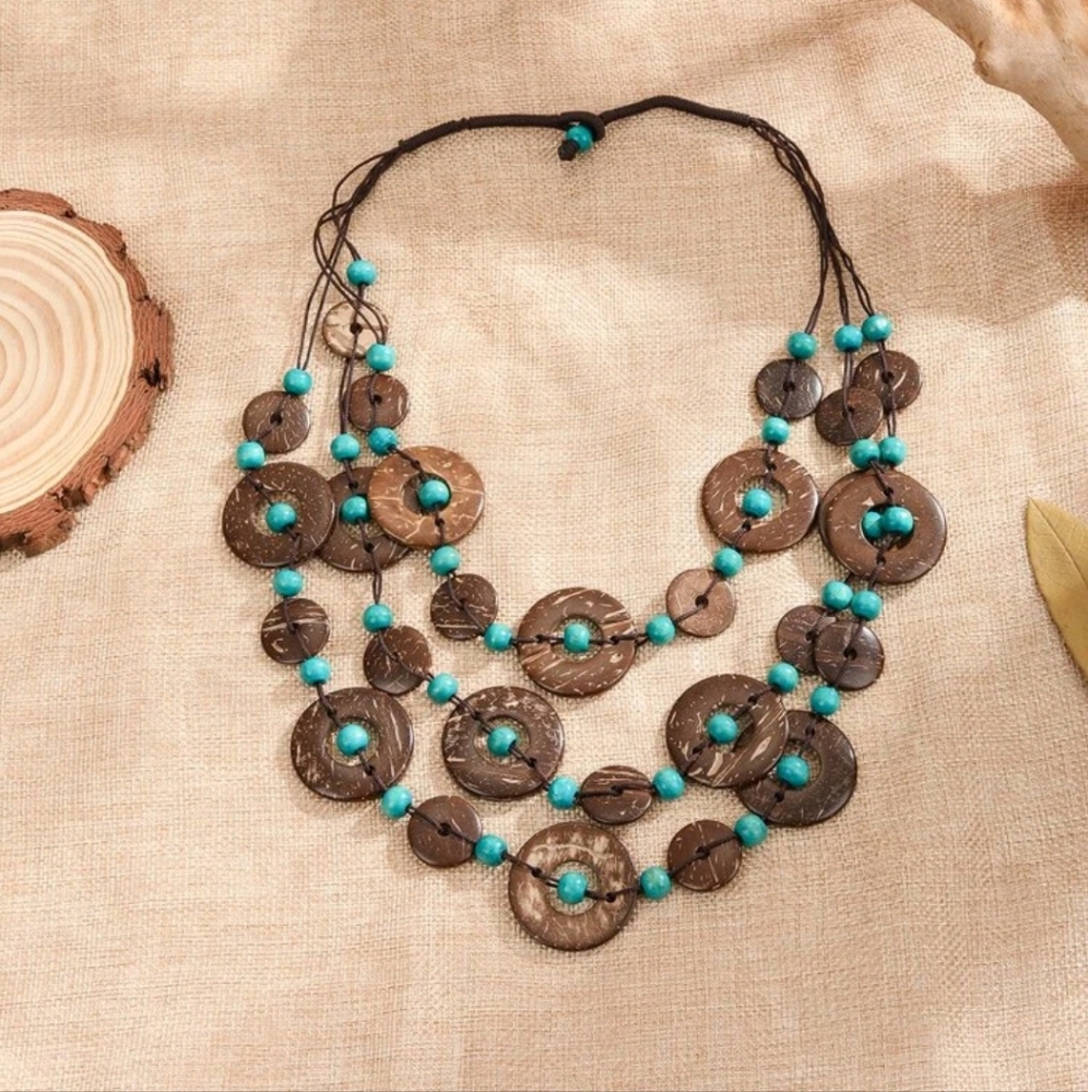 Multi-Strand Wood Bead Necklace
